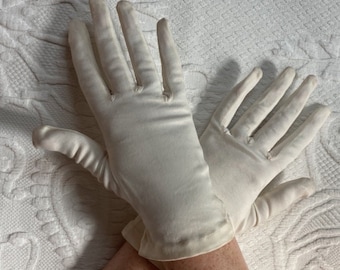 Vintage Cream Nylon Gloves: Short Wedding Gloves, Size 8