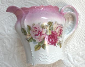 Vintage Victorian German Creamer: Shabby Chic Pink Roses Decor