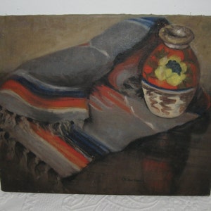 oil painting . southwestern still life . blanket and vase still life . Clara Noke Thomas Mac Kannan image 4