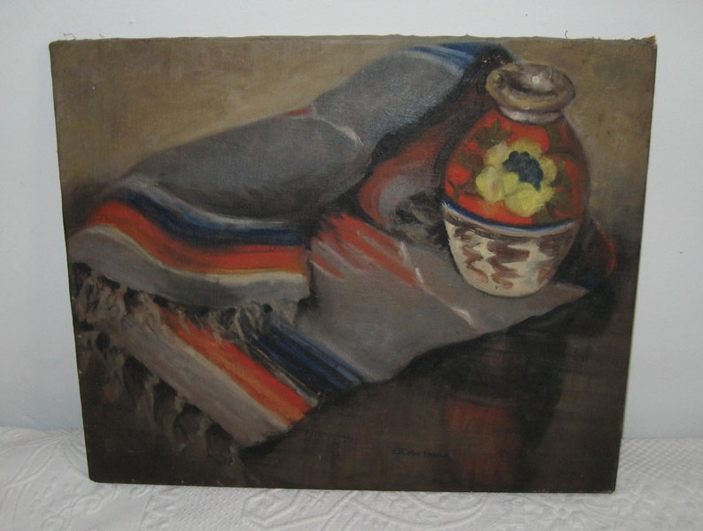 oil painting . southwestern still life . blanket and vase still life . Clara Noke Thomas Mac Kannan image 4