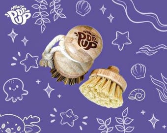 Scrub Squad Buddy - Now Pop Up | Dish Scrubber Brush | Bamboo Cleaning Brush | Pot Brush | Kitchen Scrubber | Zero Waste | Eco Friendly |