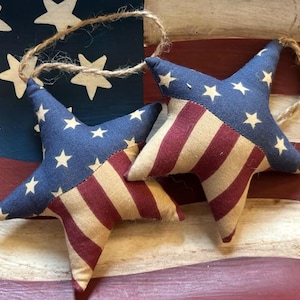 Set of 2 Rustic Patriotic fabric stars, ornament, USA, red, white blue decor, Americana bowl fillers