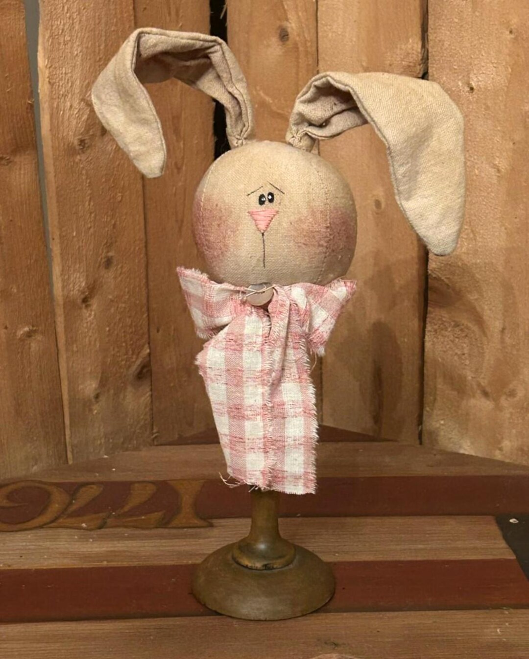 Primitive Country Bunny on Wood Stand - Rustic Spring Decor Shelf ...