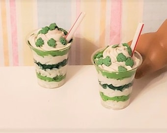 18" Doll St. Patricks Day Sundae - 18 inch doll food, ice cream, shake, shamrock sprinkles 1:3 scale