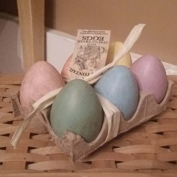 Primitive Eggs in Carton - Farmhouse decor, primitive shelf sitter Rustic decor Faux Easter eggs pastel colors