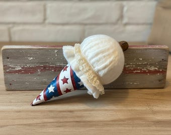Patriotic Ice cream cone, USA, red, white blue decor, Americana bowl fillers, Stars stripes, Tier tray decor. Faux summer ice cream treat