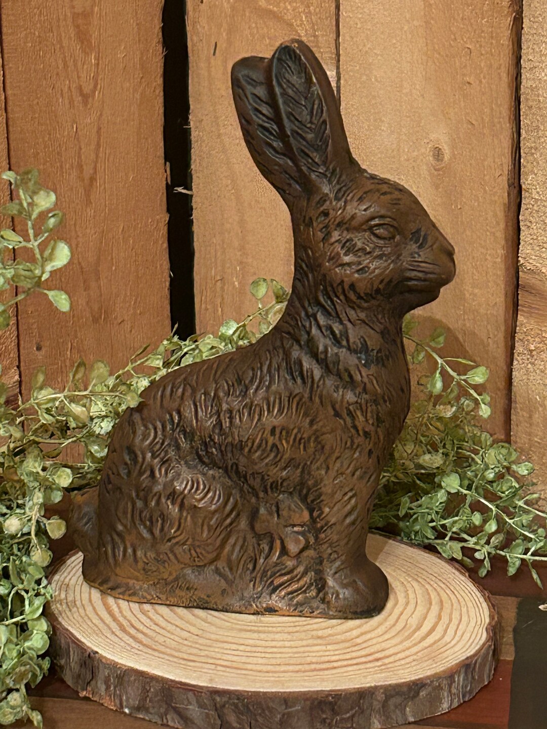 Primitive Resin Chocolate Bunny, Spring Easter Faux Candy Decoration