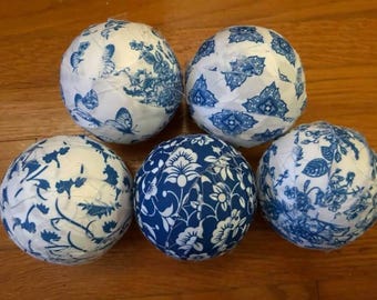 Blue and White Chinoiserie Rag Balls, Decorative Bowl Filler, Rag Ball, French Toile Decor