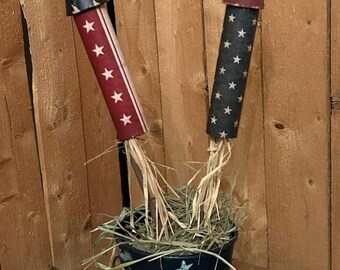 Set of 2 Patriotic Rockets, Vintage looking Firecrackers, USA, red, white blue decor, Americana bowl fillers, Firecracker rocket.