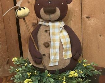 Plush Bear Arrangement with Bee – Rustic Spring Home Decoration