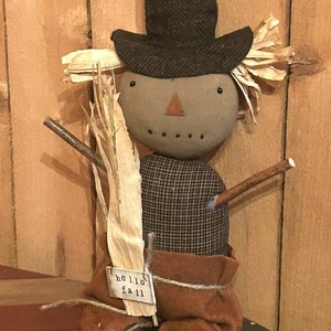 Primitive Country Pumpkin Scarecrow - Hello Fall Doll, Harvest Figure Rustic