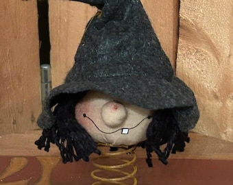 Halloween Witch on a spring - rustic winter Harvest decor Fall shelf sitter