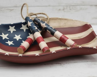Set of 3 Rustic Patriotic wood Firecrackers, USA, red, white blue decor, Americana bowl fillers, Firecracker
