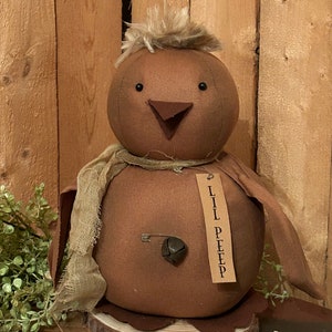 Primitive Country Chick - Spring decor shelf sitter PEEP, rafia bow, distressed grungy Chicken Easter
