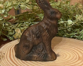 Small Primitive Resin Chocolate Bunny, Spring Easter Faux Candy Decoration, Country