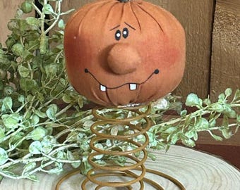 Fall Pumpkin on a spring - rustic winter Harvest decor Halloween shelf sitter, Jack-o-lantern