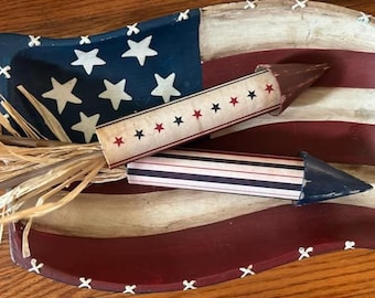Set of 2 Patriotic Rockets, Vintage looking Firecrackers, USA, red, white blue decor, Americana bowl fillers, Firecracker rocket.