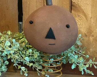 Fall Pumpkin on a spring - rustic winter Harvest decor Halloween shelf sitter, Jack-o-lantern