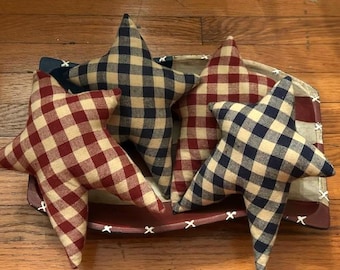 Set of 4 Rustic Patriotic fabric stars, USA, red, white blue decor, Americana bowl fillers