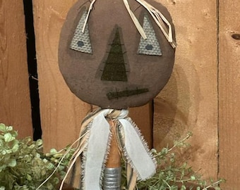 Primitive Rustic Pumpkin on vintage spool.  Fall arrangement, centerpiece, Autumn Harvest shelf sitter