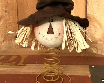 Fall Scarecrow on a spring - rustic winter Harvest decor Halloween shelf sitter