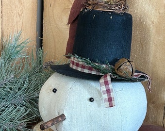 Large Primitive Country Snowman with Cardinal, nest, Top Hat - winter Christmas decor