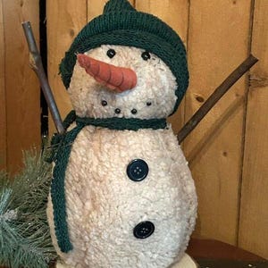 Vintage Country Snowman - winter Christmas decor, hat scarf, buttons
