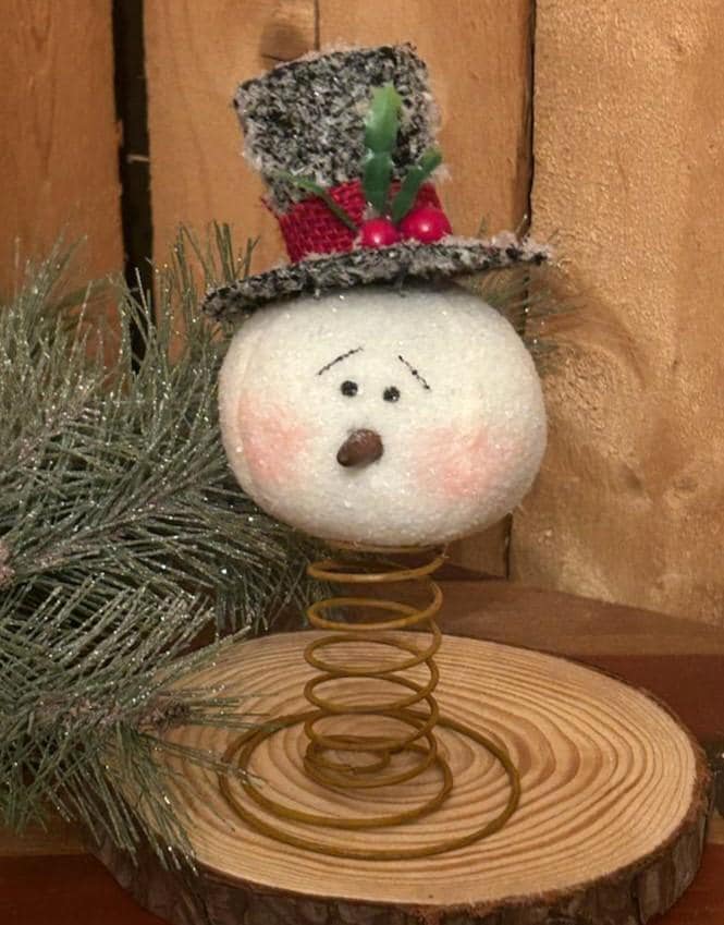 Christmas Snowman on a spring - rustic winter Christmas decor Snow shelf sitter, top hat