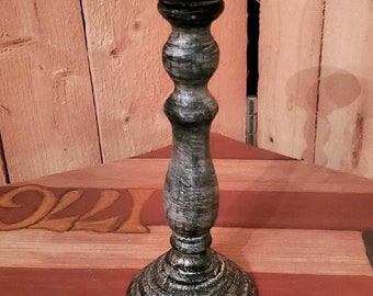 Primitive Country Candlestick, Candle Holder - wood spindle black distressed finish, Rustic Home decoration