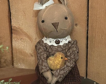 Primitive Fabric Bunny with Chick – Easter Spring Farmhouse Decor