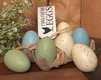 Primitive Farmhouse Eggs Carton – Speckled Blue, Green, Tan Accents