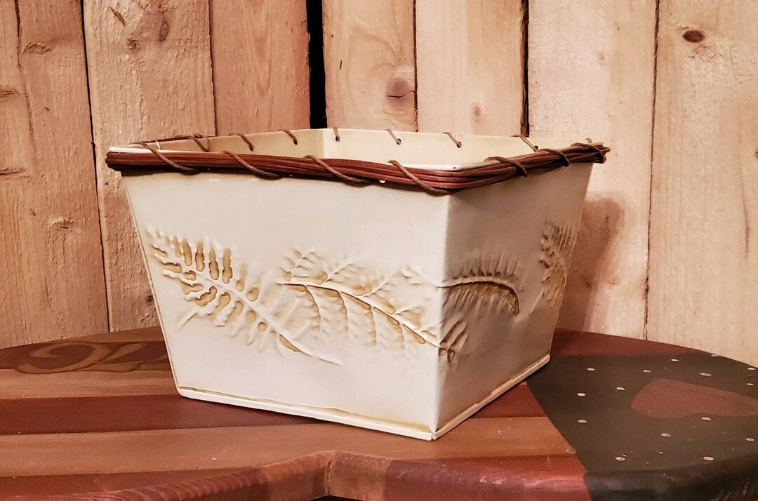 Ivory Antiqued Decorative Bucket Tin Gift Basket Embossed Etsy