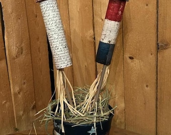 Set of 2 Patriotic Rockets, Vintage looking Firecrackers, USA, red, white blue decor, Americana bowl fillers, Firecracker rocket.