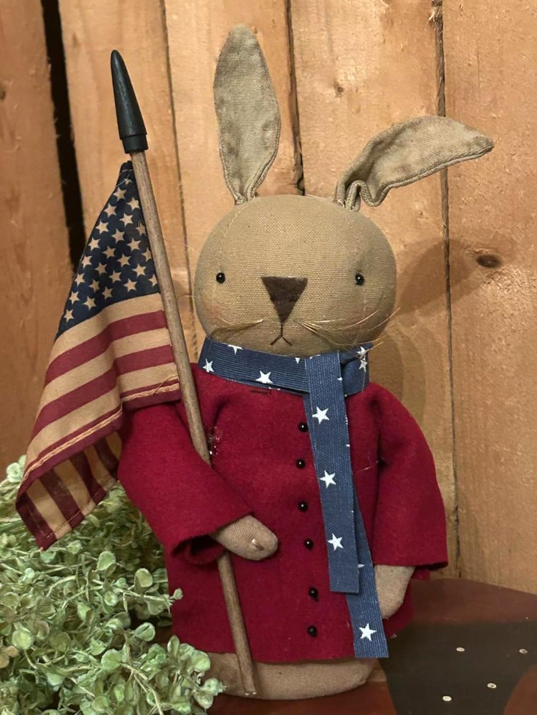 Patriotic Rabbids Primitive Patriotic USA Bunny – American Flag, Americana Decor, Red ...