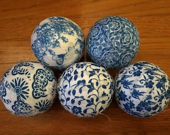 Blue and White Chinoiserie Rag Balls, Decorative Bowl Filler, Rag Ball, French Toile Decor