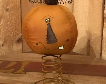 Fall Pumpkin on a spring - rustic winter Harvest decor Halloween shelf sitter, Jack-o-lantern