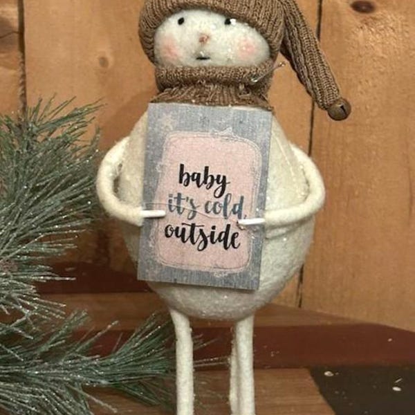 Vintage Country Snowman - winter Christmas decor, hat scarf, Winter sign