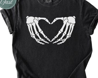 Comfort Colors® Skeleton Heart Hands Shirt, Skeleton T-Shirt, Skeleton Tee, Skeleton Shirt, Halloween Skeleton Shirt, Goth Heart Sweatshirt