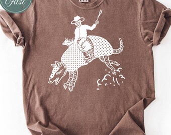 Comfort Colors® Cowboy Skeleton Riding Shirt, Western Halloween Graphic Shirt, Vintage Spooky Rodeo T-Shirt, Wild West Fall Cowboy Shirt