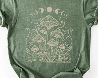 Comfort Colors® Mystisches Pilz-Shirt, Waldkern-Kleidung, Mondphasen-Outfit, Mondkind-Kleidung, himmlisches Tshirt, spirituelles Hemd