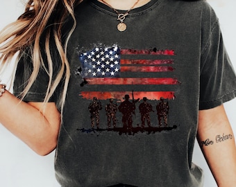 American Soldier Flag Shirt, Patriotic USA Military Tee, Veteran Independence Day Shirt, July 4th Gift, American Pride Graphic T-Shirt