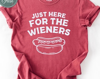 Comfort Colors® Just Here For The Wieners Shirt, Funny 4th of July Tee, Retro Hot Dog BBQ Shirt, Independence Day Graphic T-Shirt