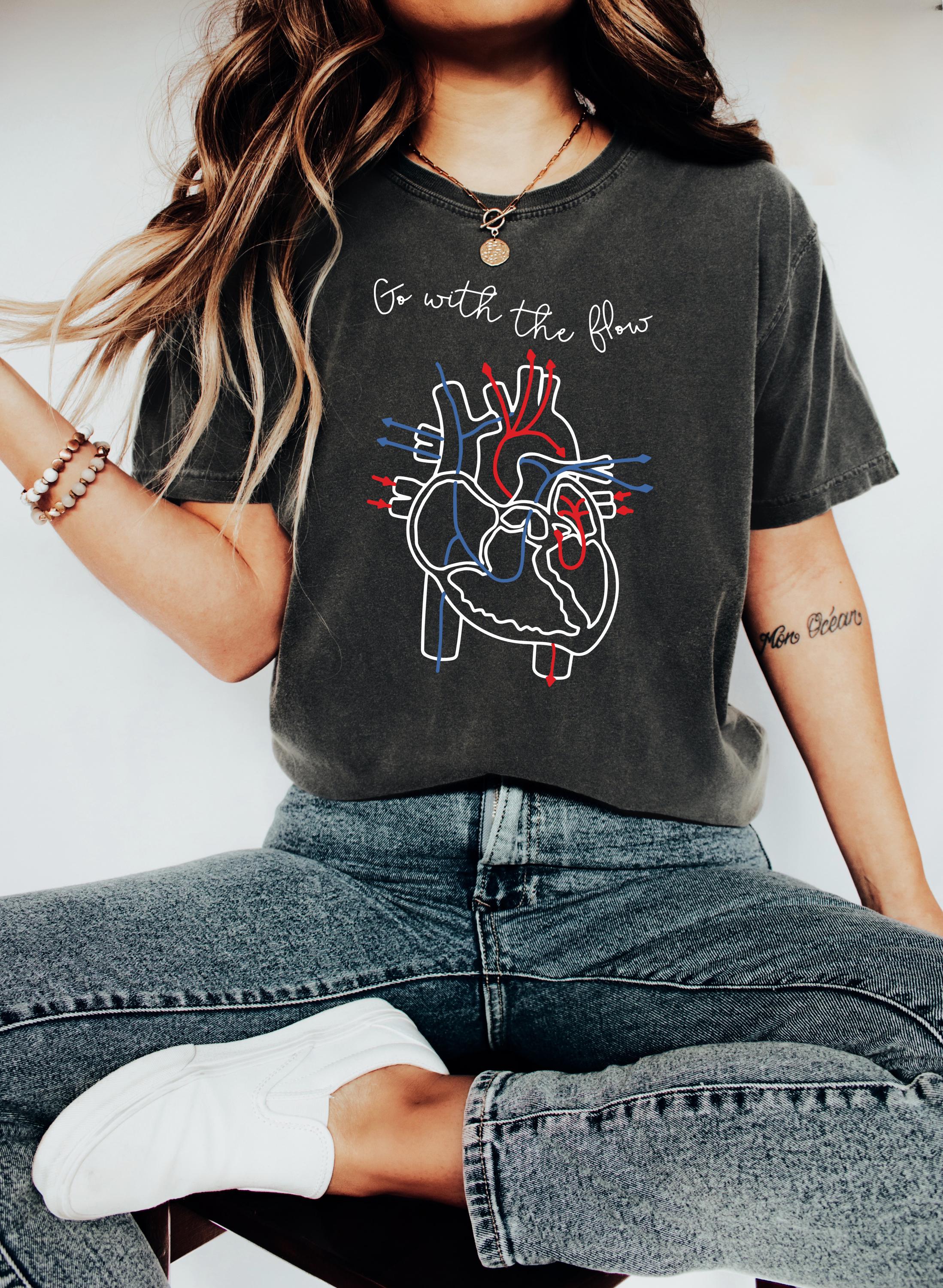 Retro Comfort Go With The Flow T Shirt, Nurse Shirt, CVICU Nurse Gift For Women, Nurse Appreciation Gift, Cardiac Nurse Shirt, EKG Tech Tee