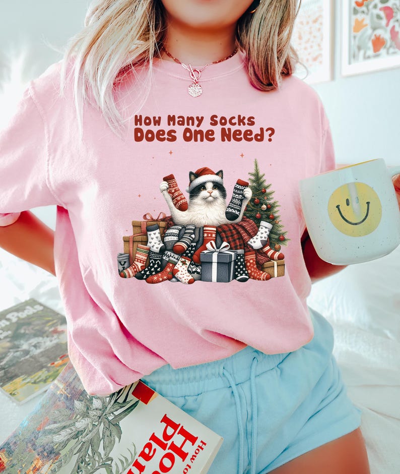 How Many Socks Does One Need Shirt, Meowy Christmas Cat Sweatshirt