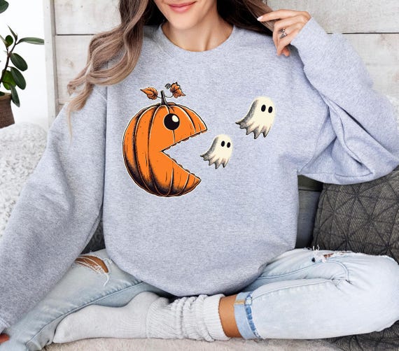 Sudadera de Pacman con fantasma de calabaza camiseta de calabaza espeluznante sueter de juego aterrador ropa divertida de Halloween camiseta de temporada espeluznante Etsy Espana