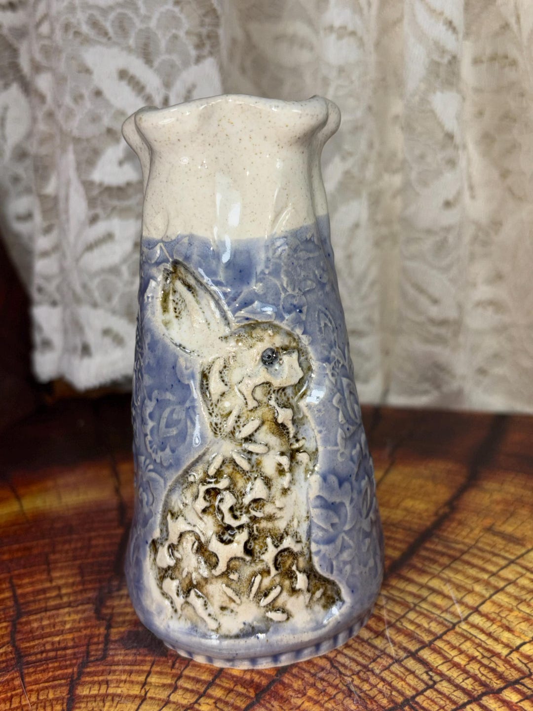 Ceramic Bunny Vase, Fabric Design, Handmade Pottery, Rabbit Lover ...