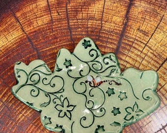 Ceramic Spoon Rest, Maple Leaf Shape with Impressed Design, Multi Use, Soap Dish, Candies, Keys, Jewelry, Fall Decor, Handmade Pottery Gift