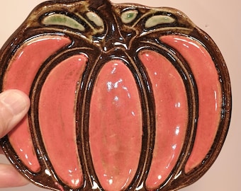 Colorful Ceramic Pumpkin Plate, Fall Decor, Special Occasion Treat Plate, Handmade Whimsical Pumpkin Patch Serving Dish, Traditional Pumpkin