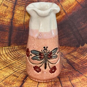 Handmade Ceramic Dragonfly Vase, Rose Pattern, Stoneware Pottery, All Occasion Gift, Multi Use, Kitchen Office Decor, Pink or Blue options