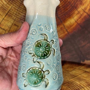 Ceramic Sea Turtle Vase, Water Design, Handmade Pottery, Nature Lover Gift, Original Art, Multi Use Kitchen Decor, All Occasion Gift